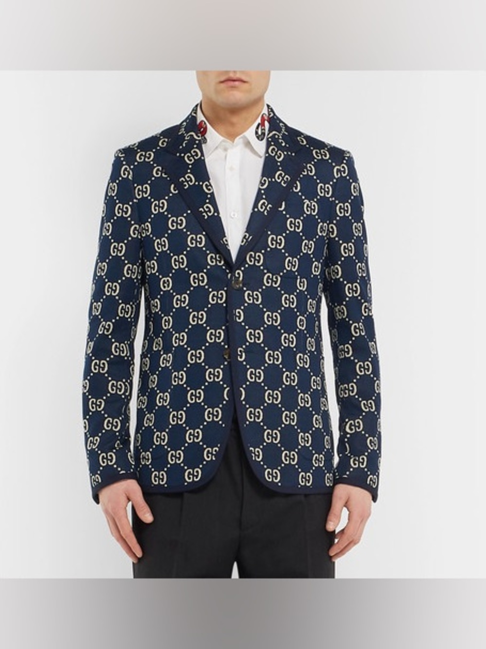 Gucci GG Monogram Blazer Jacket Navy Size 46 NEW Full Set